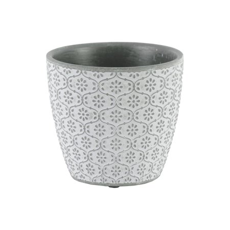 URBAN TRENDS COLLECTION Cement Round Pot with Floral Body  Tapered Bottom Gray 51907